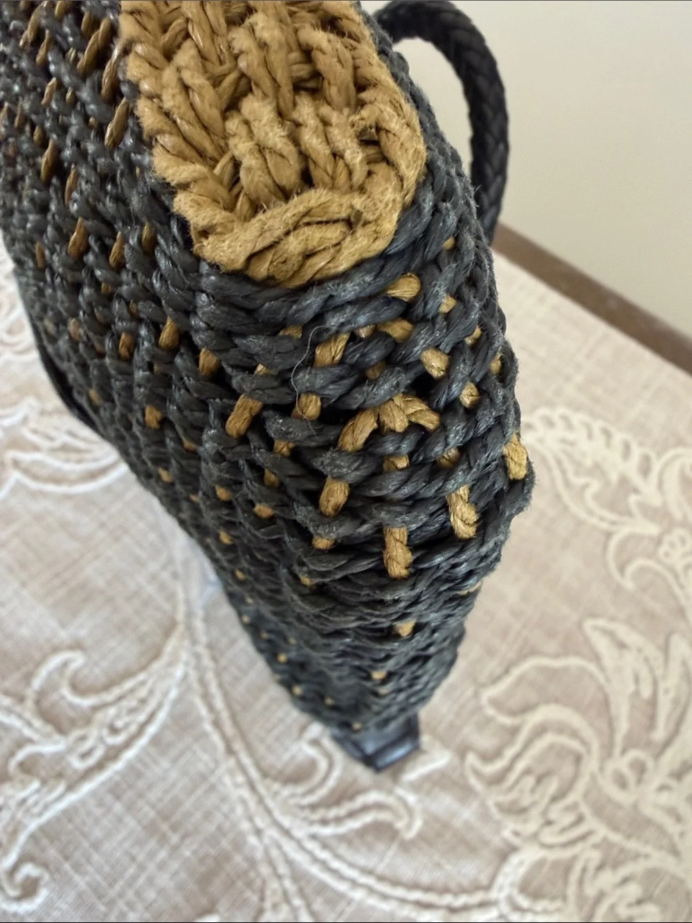 Brighton Black Woven Shoulder Bag with Brown Flap and Silver Heart Accent